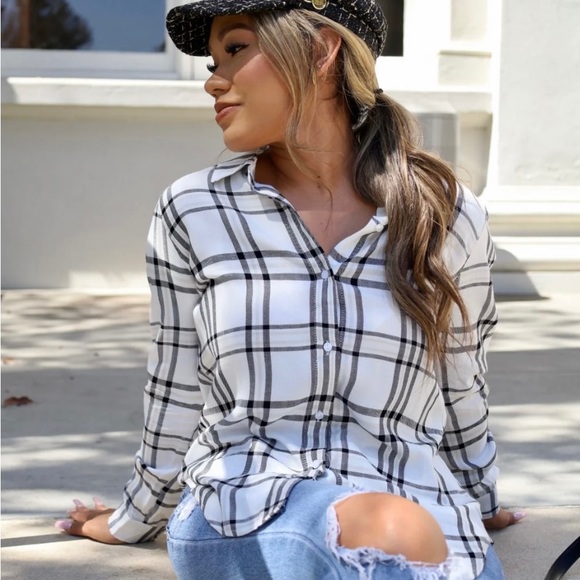 Plaid oversized shirt by Fun & Flirt size S - Picture 1 of 4